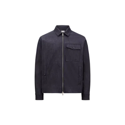 MONCLER DENIM LONG SLEEVE ZIP-UP SHIRT, MEN, BLUE, SIZE: L