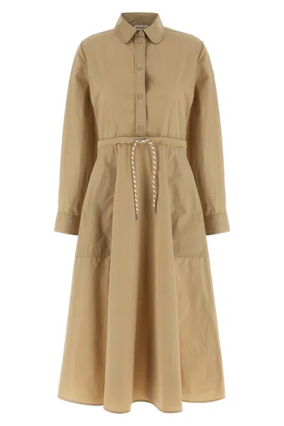 Moncler Drawstring Snap-button Midi Dress In Brown