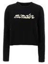 Moncler Cropped Sweater With Contrasting Embroidered Logo In Black