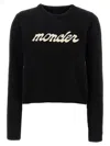 Moncler Embroidered Logo Wool Blend Sweater In Black