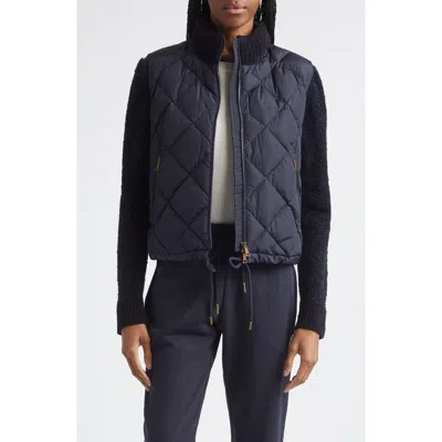 Moncler Chenille Sleeve Quilted Down Jacket In Blue