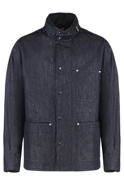 Moncler Chesery Denim Jacket High Collar Pockets In Blue