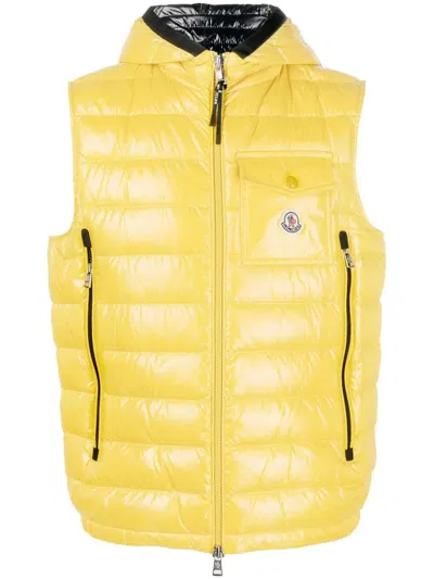Moncler Chest Logo-patch Padded Gilet In Yellow