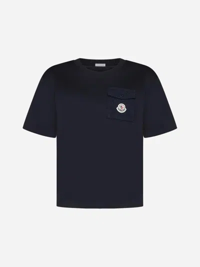 Moncler Chest-pocket Cotton-blend T-shirt In Navy