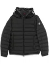 Moncler Black Hooded Down Jacket With Logo In Black