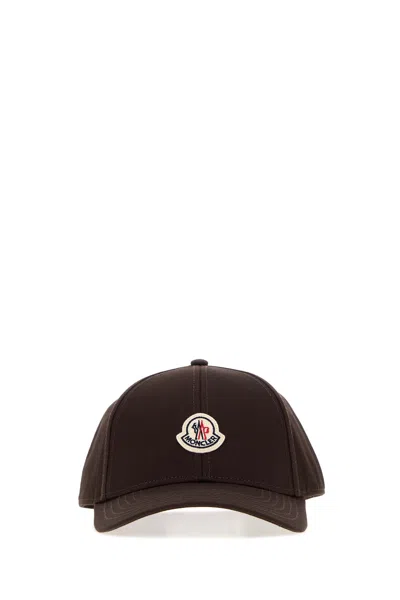 Moncler Cotton Baseball Cap Curved Brim Lightweight Design In Brown