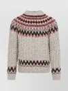 Moncler Jacquard Wool Blend Sweater With Geometric Pattern In Gray