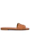 Moncler Bell Caramel Leather Slippers In Beige