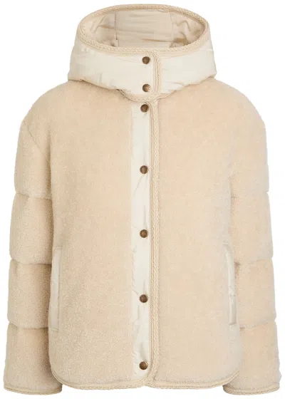 Moncler Ciboulette Braided-trim Padded Fleece Parka Coat In White