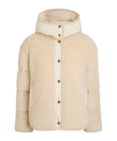 Moncler Ciboulette Braided-trim Padded Fleece Parka Coat In Nude