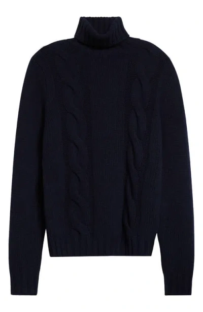 Moncler Ciclista Cable Stitch Virgin Wool & Cashmere Turtleneck Sweater In Dark Blue