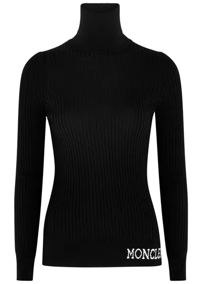 Moncler Ciclista Grey Ribbed Wool Jumper In Black