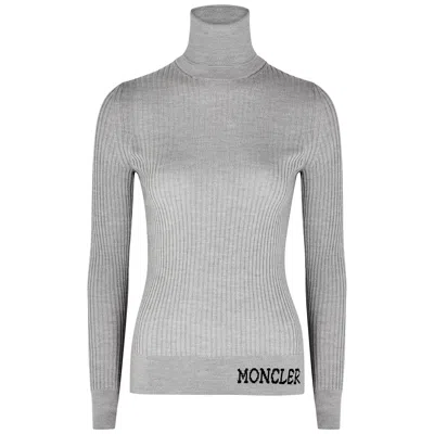 Moncler Ciclista Grey Ribbed Wool Jumper, Jumper, Grey, Wool, Ribbed In Gray