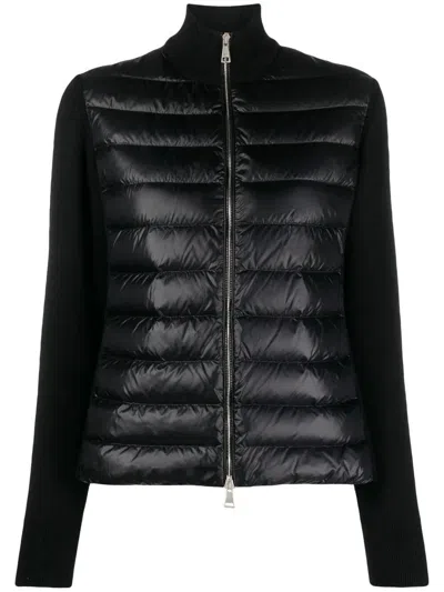 Moncler Classic Bi-material Cardigan In Black