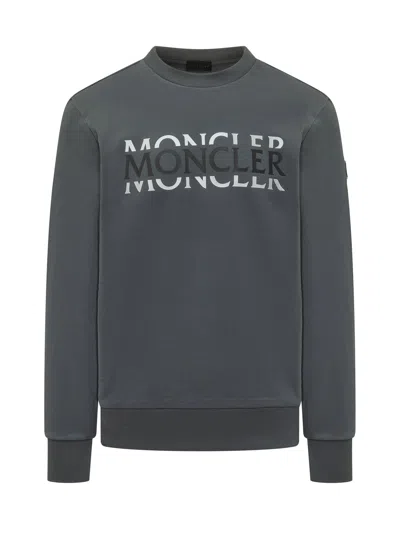 Moncler Classic Logo Crewneck Sweatshirt In Gray