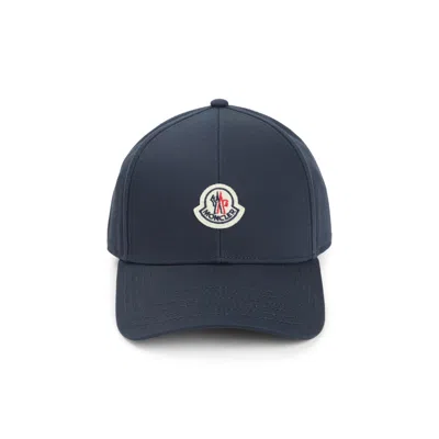 Moncler Classic Navy Baseball Cap With Front Logo Patch In Black