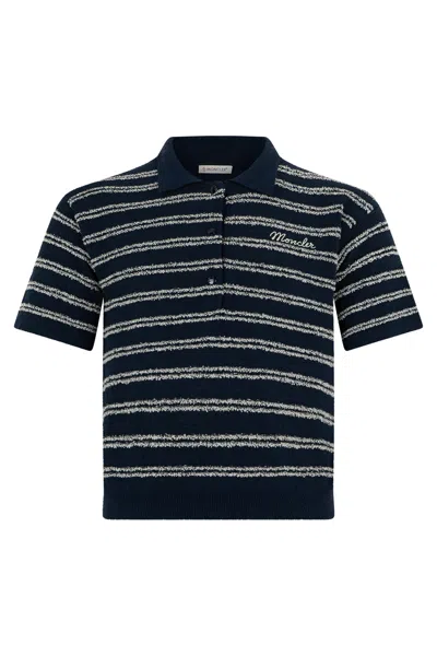 Moncler Classic Short-sleeve Striped Polo Shirt In Blue