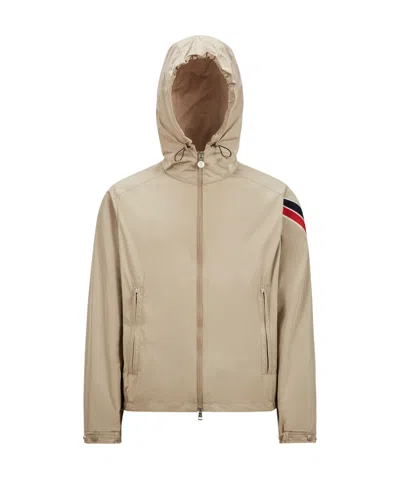 Moncler Claut Logo Patch Hooded Jacket In Nude