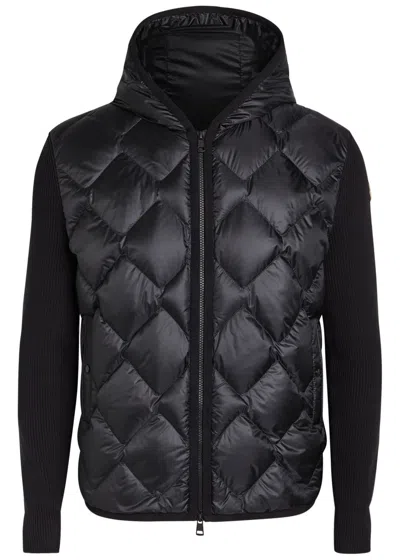 Moncler Close-knit And Nylon Jacket In Black