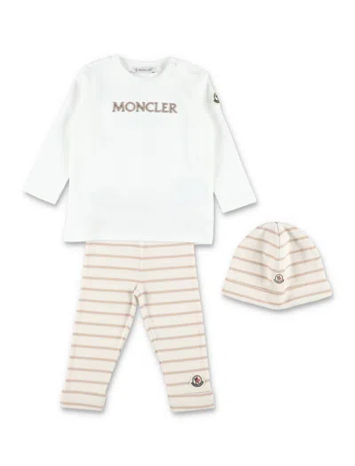 Moncler Striped Cotton Set Kids In Neutral