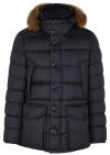 Moncler Cluny Navy Fur-trimmed Quilted Shell Coat In Navy