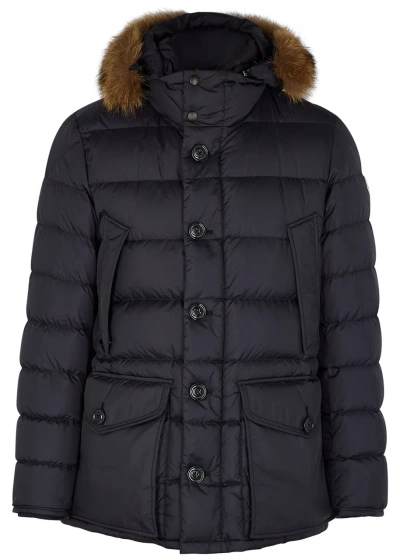Moncler Cluny Navy Fur-trimmed Quilted Shell Coat