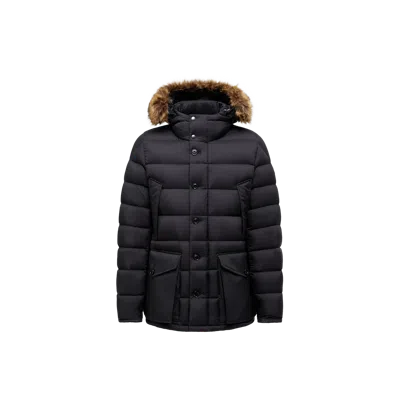 Moncler Clunye Hooded Mid-length Down Jacket, Men, Black, Size: 6
