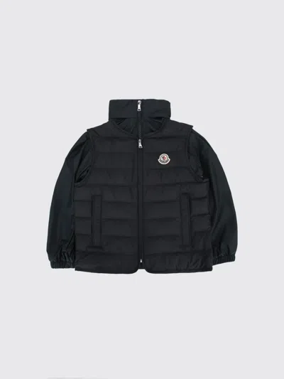 Moncler Coat Kids Color Black In Blue