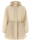 Moncler Weteau Ruched-trim Hooded Mid-length Jacket In Neutral