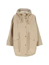 Moncler Coat With Hood In Blended Cotton In Brown