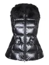 Moncler Metallic Grey Fitted Sleeveless Jacket With Removable Hood In Black