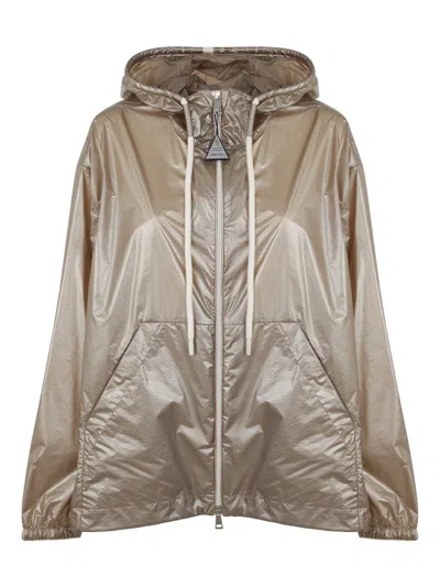 Moncler Metallic Drawstring Hood Jacket In Yellow