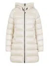 Moncler Long Quilted Parka With Hood And Pockets In White