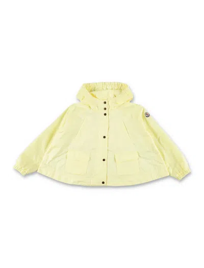 Moncler Girls Lightweight Water-resistant Hooded Zip Jacket With Logo Patch In Animal Print