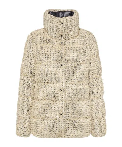 Moncler Cochelle Cotton Blend Tweed Down Jacket In Brown
