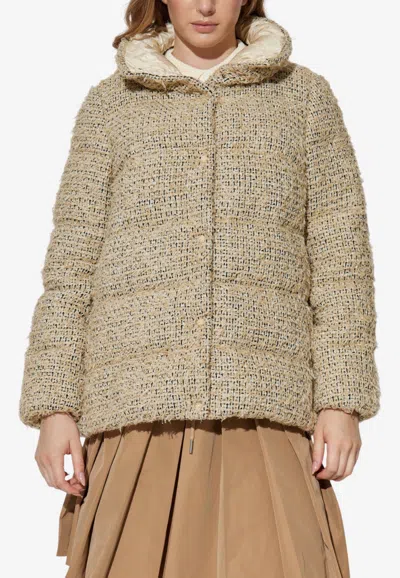 Moncler Cochelle Tweed Down Jacket In Animal Print
