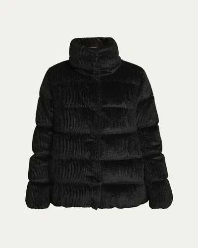 Moncler Cochevisse Metallic Velvet Corduroy Puffer Jacket In Black