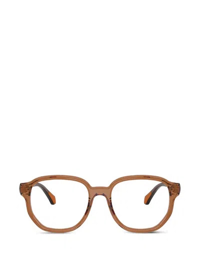 Moncler Cognac Round Frame Glasses In Brown