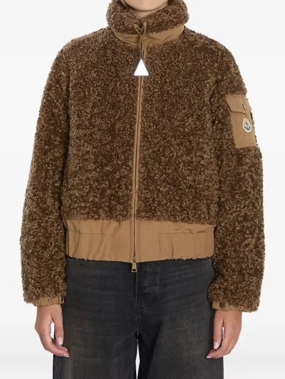 Moncler Coligny Teddy-effect Fleece Jacket In Brown