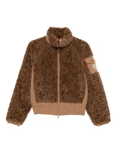 Moncler Coligny Teddy-fleece Jacket In Brown
