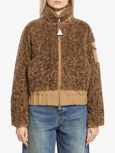 Moncler Coligny Teddy Jacket In Brown