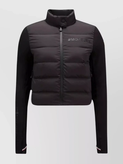 Moncler Collar Down Padded Zip-up Sweater In Black