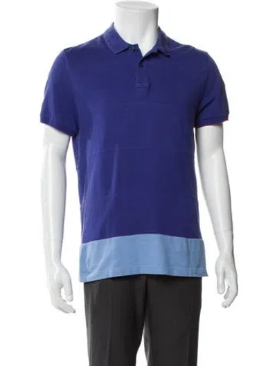 Pre-owned Moncler Collar Short Sleeve Polo Shirt In Blue