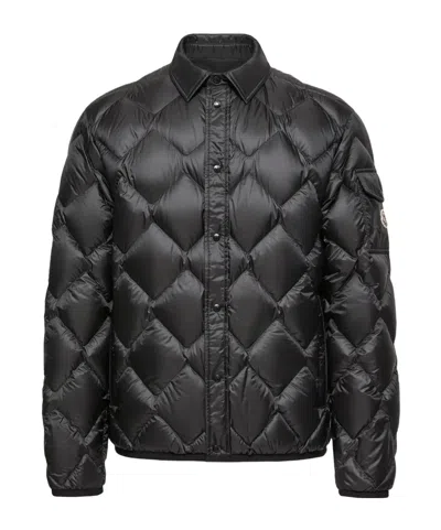 Moncler Collared Button-up Quilted Shirt Jacket In Black