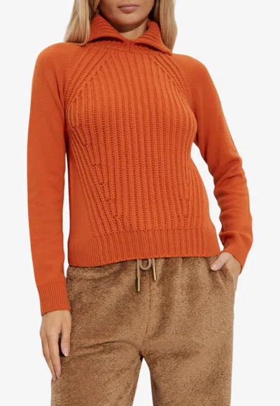 Moncler Collared Knit Sweater In Orange