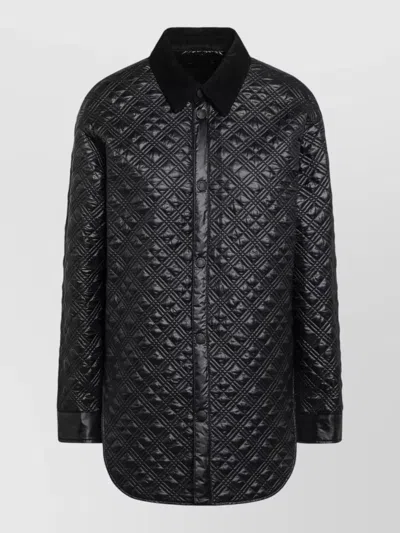 Moncler Collared Lightweight Quilted Long Sleeve Jacket In Black