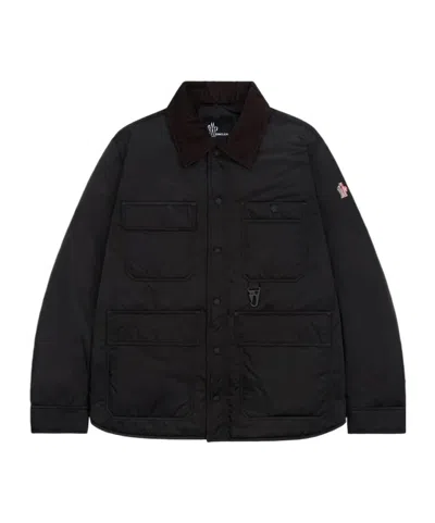 Moncler Collared Long-sleeved Cotton Coat In Black