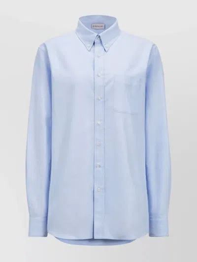 Moncler Collared Shirt With Front Pocket And Cuffed Sleeves In Blue