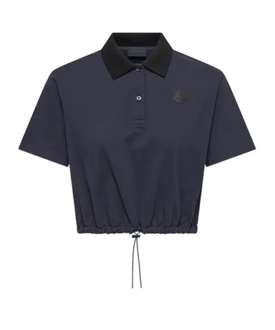 Moncler Collared Short-sleeved Polo Shirt In Blue