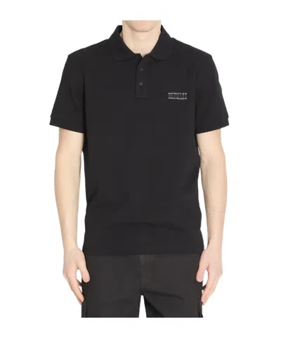 Moncler Collared Short-sleeved Polo Shirt In Black